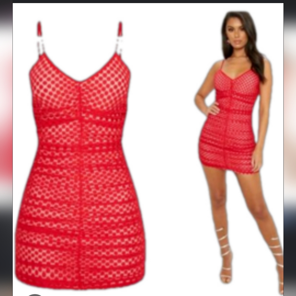 PrettyLittleThing Red Polka Dot Ruched Bodycon Dress Size 12 US‎ 8